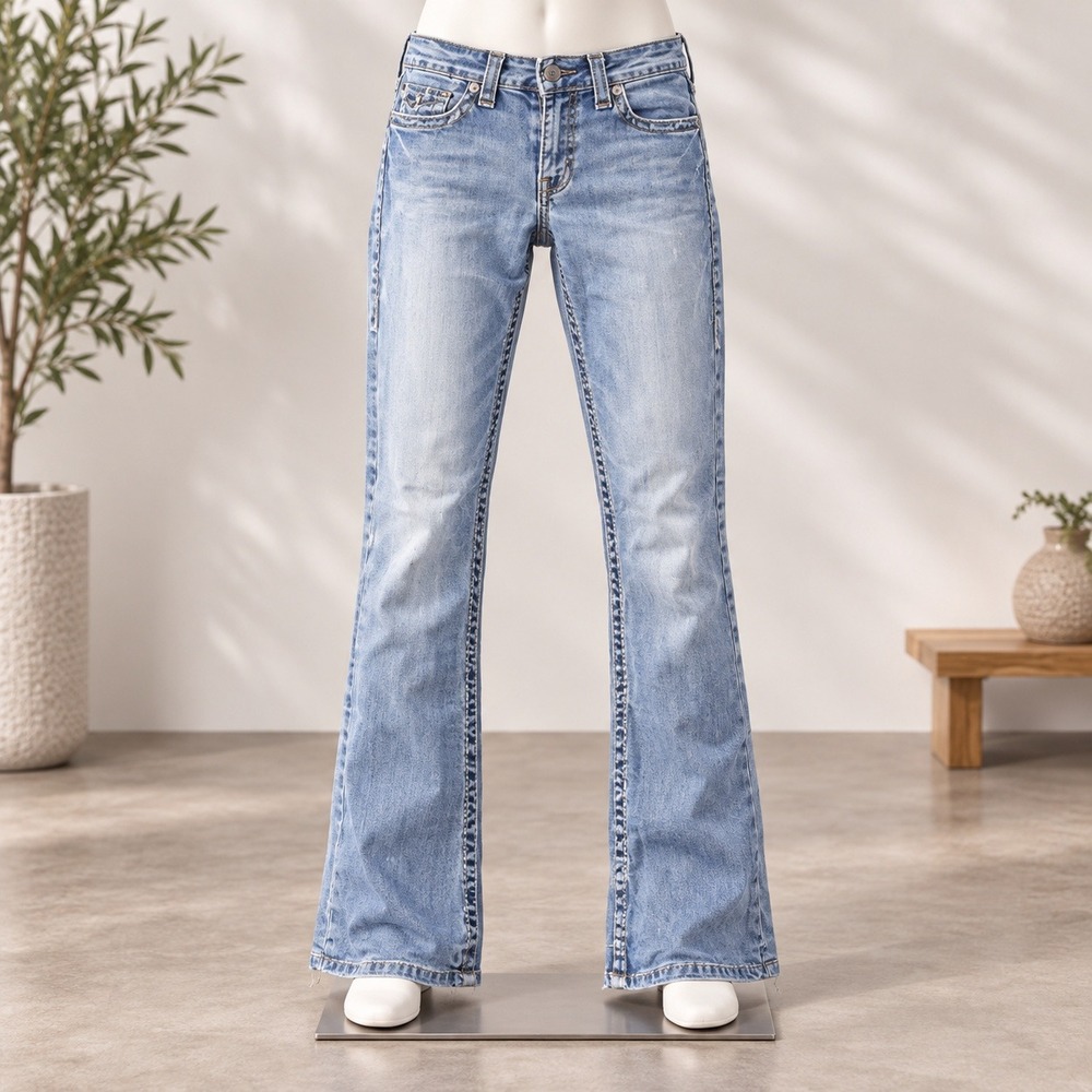 LA Idol Bootcut Jeans Womens 7 Light Wash Rhinestone Contrast Stitch Y2K Denim